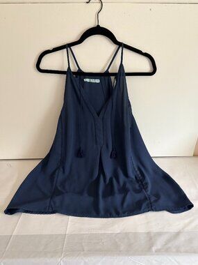 Maurices Woman Blue Haltered Tassel Sheer V Neck Sleeveless Blouse/Top Size XL